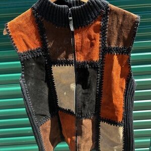 Patchwork Vest in Black, Brown, and Orange